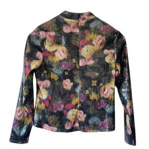 NWT Nicole Miller Floral Sequin Mock Neck Long Sleeve Top Shimmer Blouse Size‎ L